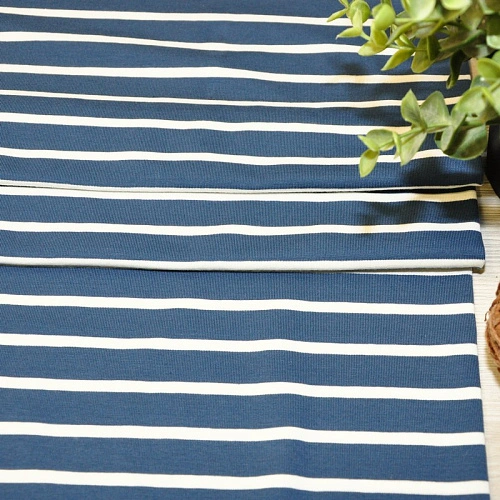 Кулирная гладь "Тельняшка" "2см-0,5см индиго +молочный"