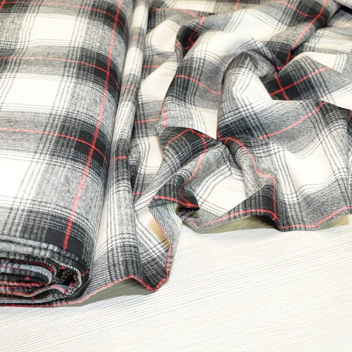 Ткань рубашечная фланель в клетку (серый+красный)