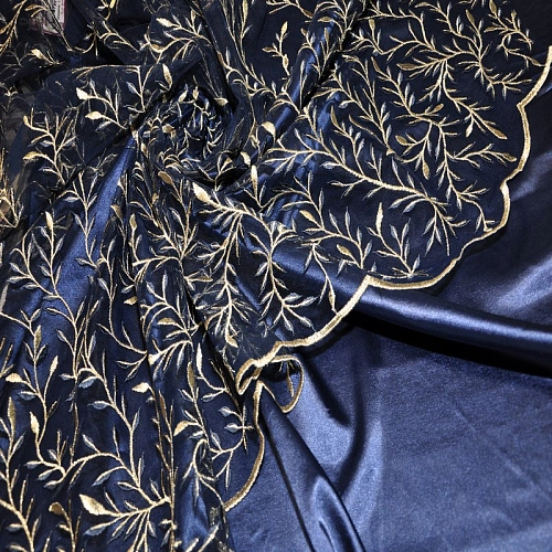 Вышивка на сетке (синий+золото)