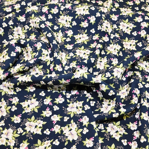 Штапель принт 23 цветочки на синем фоне