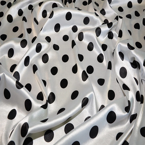 Атлас тонкий принт ( белый фон черный горох 2,5см)