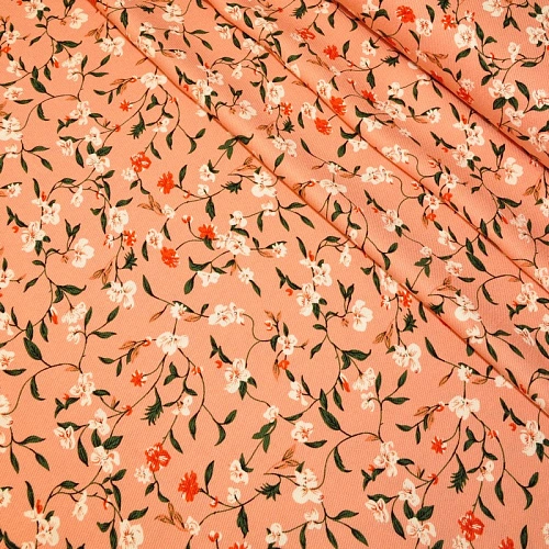 Штапель "Твил" " Цветочки на персиковом фоне