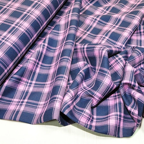 Костюмная ткань Полушерсть клетка (синий+розовый)