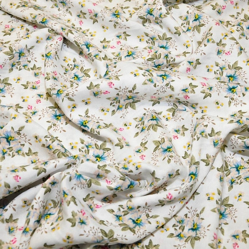 Штапель принт 23 цветочки на белом  фоне