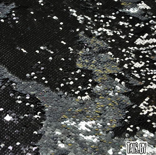 Пайеточная ткань двухцветная чешуя (черный с серебром)