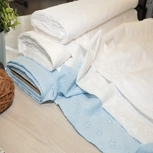 Батист вышитый, прошва цветочки (белый)