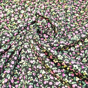 Штапель принт "Мелкий цветочек на черном фоне"