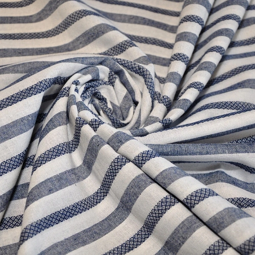 Рубашечны хлопок с фактурой льна (полоска 1см синий+белый)