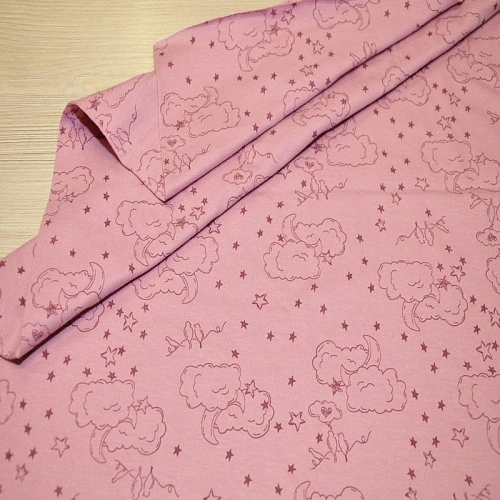 Кулирная гладь набивная "Пудровые облака"