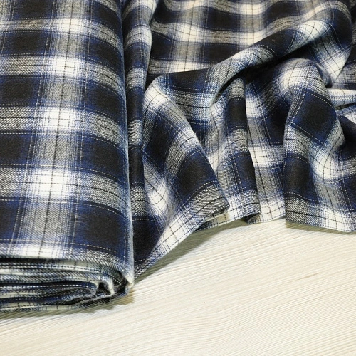 Ткань рубашечная фланель в клетку (синий)