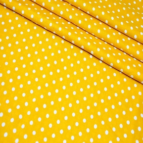 Штапель принт "Белый горох на горчичном фоне"