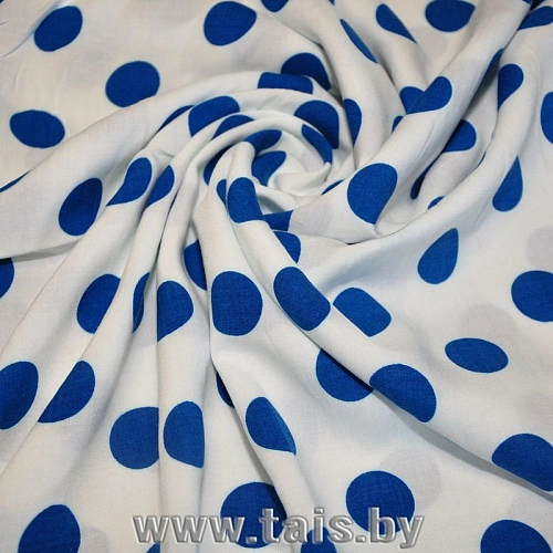 Штапель принт "Васильковый горох на белом фоне"