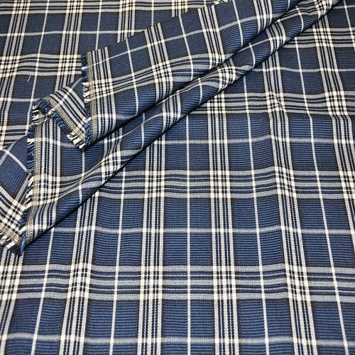 Костюмная ткань "Клетка " (синий + белый)