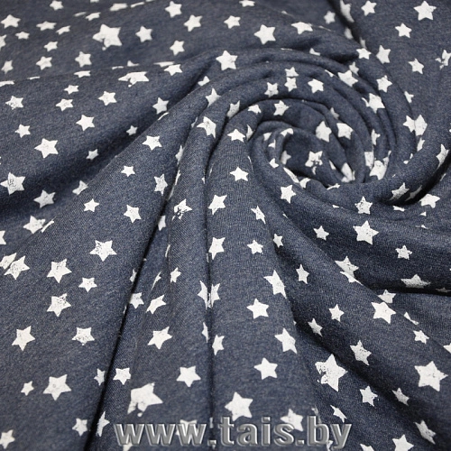 Футер 2-х нитка с начесом принт (звёзды на синем фоне)