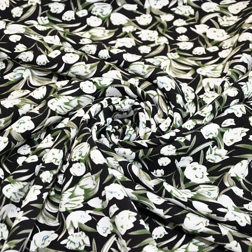 Штапель "Твил" Тюльпаны на черном фоне