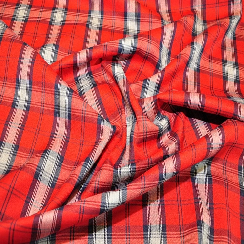 Костюмная ткань Полушерсть клетка (красный с белым)