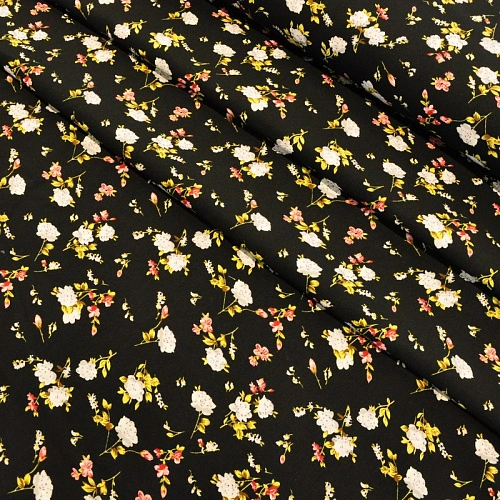 Штапель плотный "Цветочки на черном фоне"