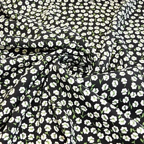 Штапель "Твил" Мелкий цветочек на черном фоне