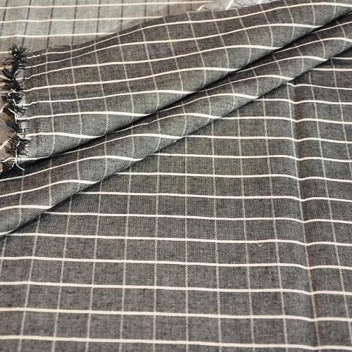 Рубашечны хлопок с фактурой льна (клетка серый)