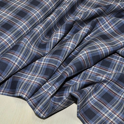 Костюмная ткань Полушерсть клетка (индиго)