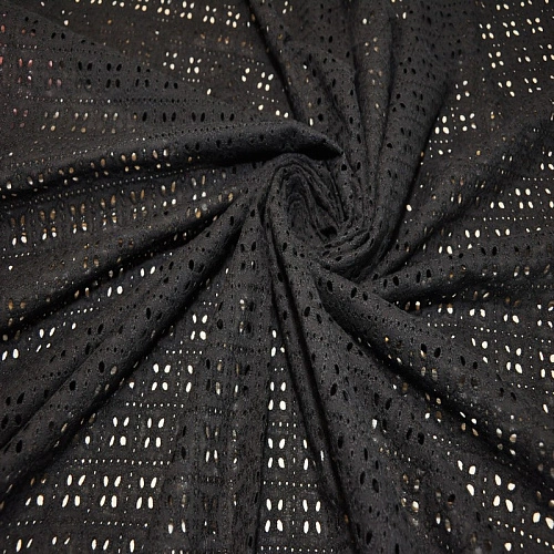 Батист вышитый, прошва квадратики (черный)