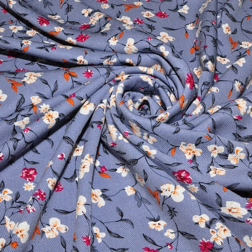 Штапель "Твил" " Цветочки на фиалковом  фоне