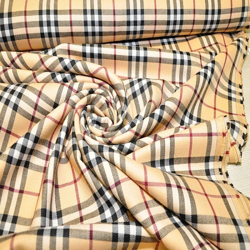 Костюмная ткань Полушерсть клетка (бежевый)