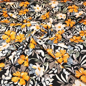 Штапель "Твил" "Лилии на черном фоне"