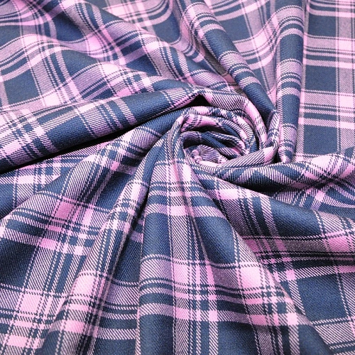 Костюмная ткань Полушерсть клетка (синий+розовый)