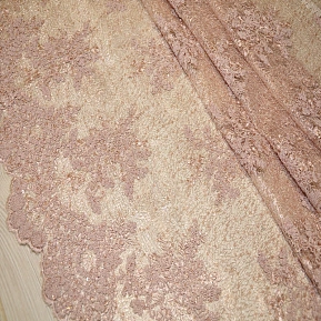 Вышивка на сетке с пайетками "Скарлет" (бежевый)