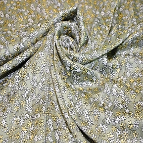 Шифон сахарный принт "Цветы на фоне хаки"