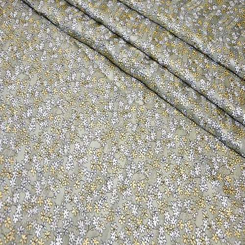 Шифон сахарный принт "Цветы на фоне хаки"