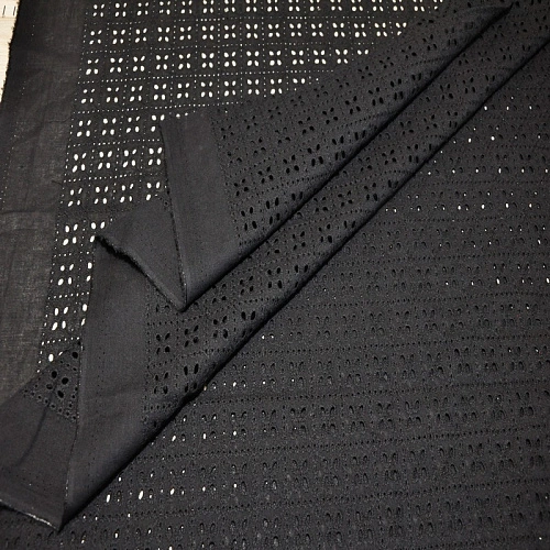 Батист вышитый, прошва квадратики (черный)