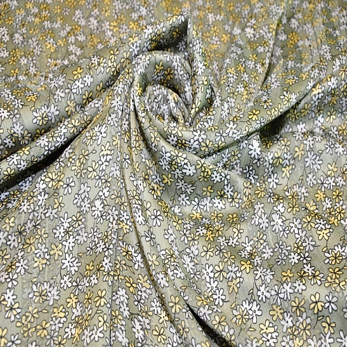 Шифон сахарный принт "Цветы на фоне хаки"