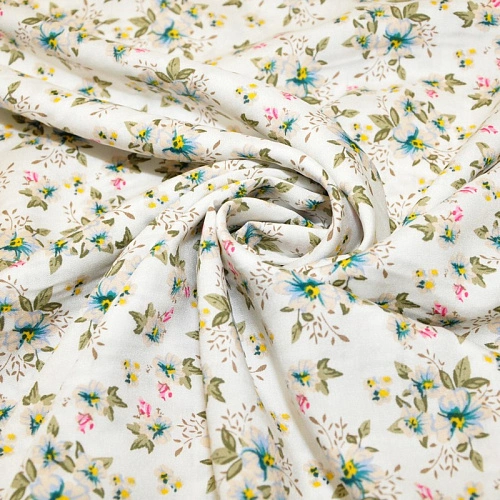 Штапель принт 23 цветочки на белом  фоне