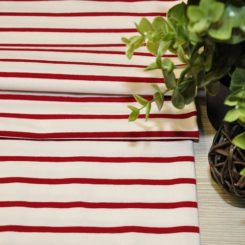 Кулирная гладь "Тельняшка" "2см-0,5см белый +вишня"