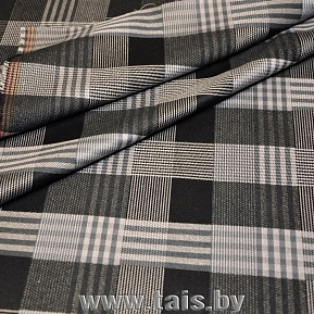 Костюмная ткань "Клетка " (черно-белый мадрас)