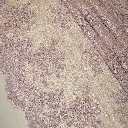 Вышивка на сетке с пайетками "Скарлет" (пыльно-фиолетовый)