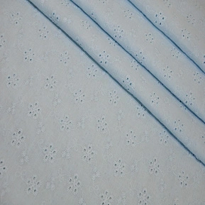 Батист вышитый, прошва цветочки (голубой)