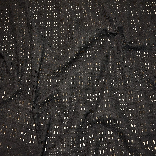 Батист вышитый, прошва квадратики (черный)