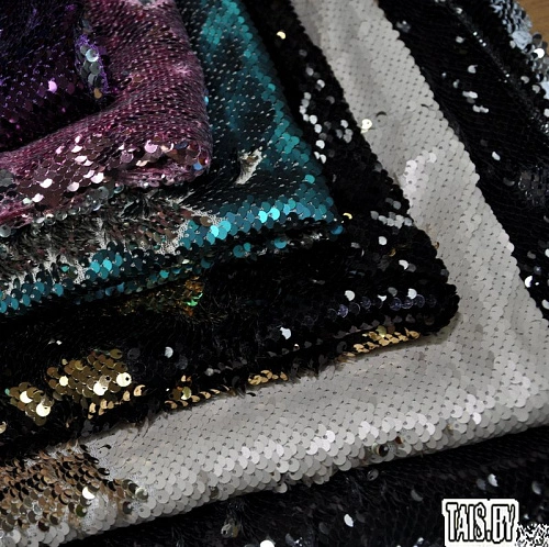 Пайеточная ткань двухцветная чешуя (белый с серебром)