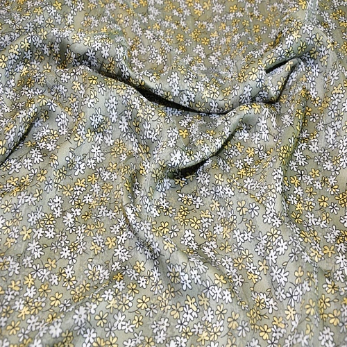 Шифон сахарный принт "Цветы на фоне хаки"