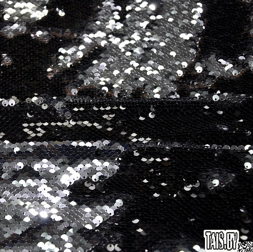 Пайеточная ткань двухцветная чешуя (черный с серебром)