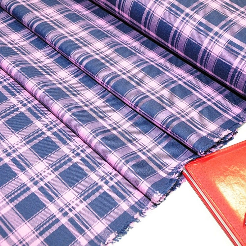 Костюмная ткань Полушерсть клетка (синий+розовый)