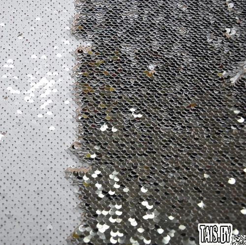 Пайеточная ткань двухцветная чешуя (белый с серебром)