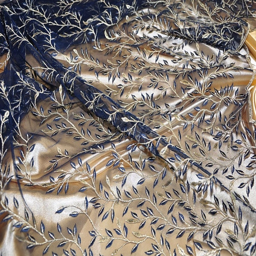 Вышивка на сетке (синий+золото)