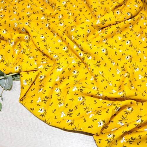 Штапель "Твил"  Цветочек на фоне горчице