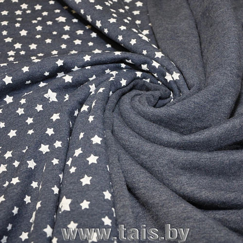 Футер 2-х нитка с начесом принт (звёзды на синем фоне)