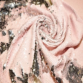 Пайеточная ткань двухцветная чешуя (св. розовый+серебро)