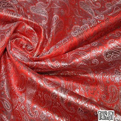 Парча жаккард мелкие огурцы (красный)